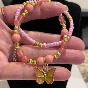 ✔️✔️Pink Glass Beaded Stretch Bracelet Set